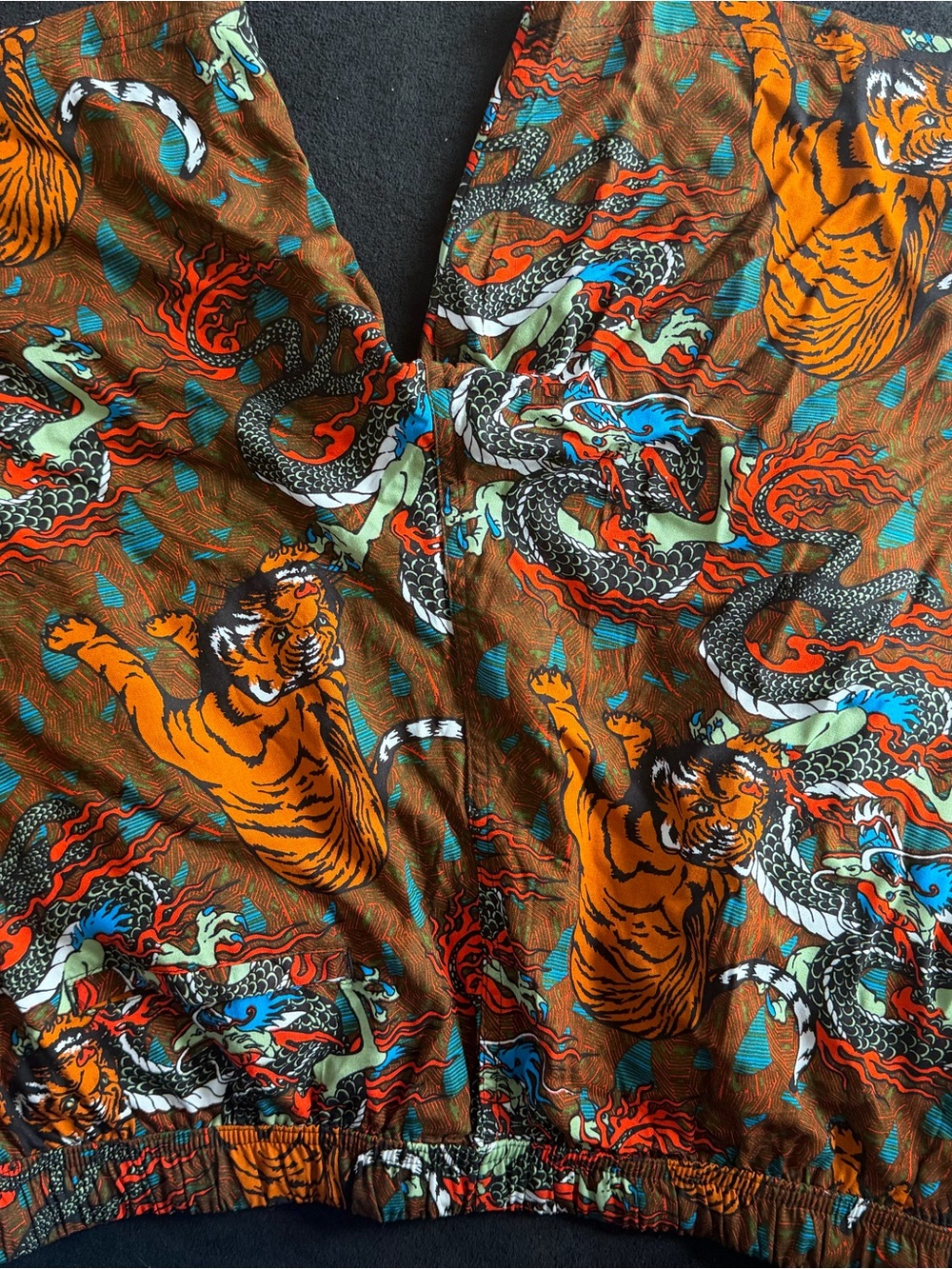 Men's Flat Front Shorts in Brown Tiger & Dragon Print